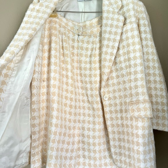 Vintage Anne Klein Houndstooth Wool Blend Skirt Suit Set Cream Size 8/10 - Picture 7 of 9